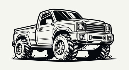 Black and white pickup truck illustration © Stok