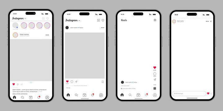 Smartphone screens displaying instagram ui mockup concept