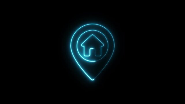 Glowing cyan House Location Pin on Black Background for Real Estate and Navigation Concepts navigation symbol