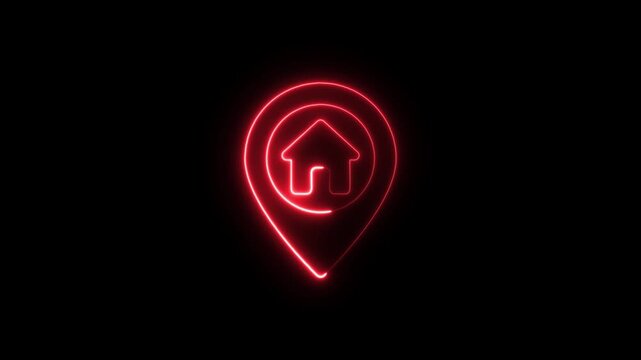 Glowing Rad House Location Pin on Black Background for Real Estate and Navigation Concepts navigation symbol