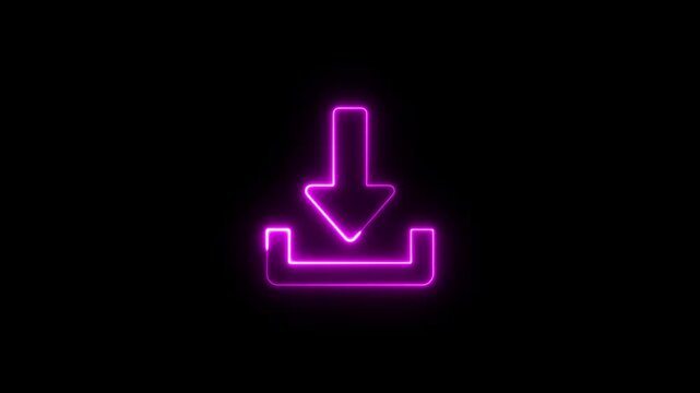 Glowing neon download Arrow icon animation. on a black background.