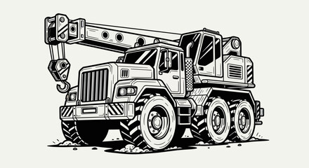 Crane truck illustration in black and white © Stok