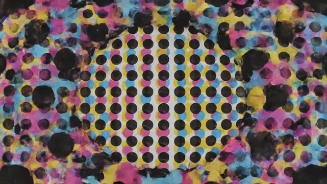 Halftone dots create colorful patterns and loops in a playful animation with vibrant colors and dynamic movement