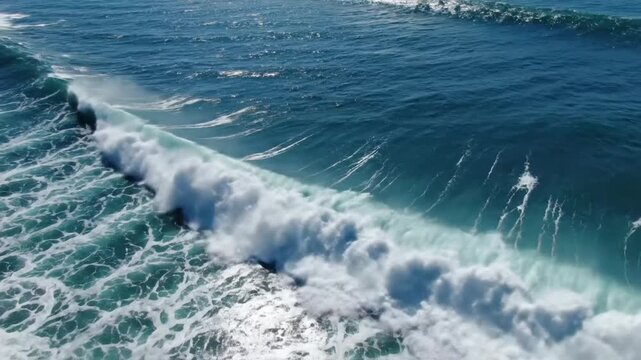 Waves crashing on shore at an ocean location from overhead view showing water patterns and movement from a VSRExport perspective