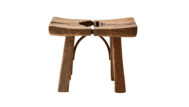 Rustic wooden three-legged stool with saddle seat
