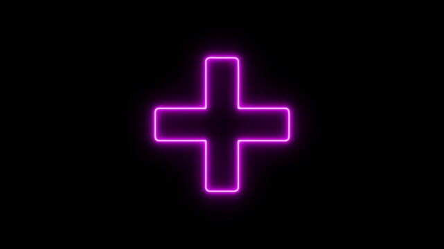 Glowing neon line plus symbol icon simple positive plus icon animation. Business counting add motion. positive technology sign. medical cross icon animation. 4k video