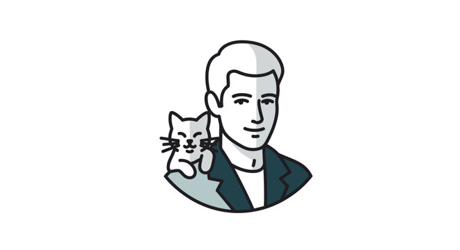 Man with cat on shoulder portrait.
