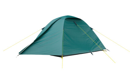 Obraz premium Dark Green Camping Tent with Yellow Guyline and Pole