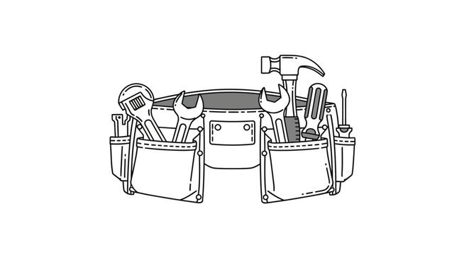 Tool belt with various tools.