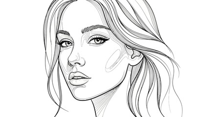 Fototapeta premium Woman Face Portrait Drawing Illustration.