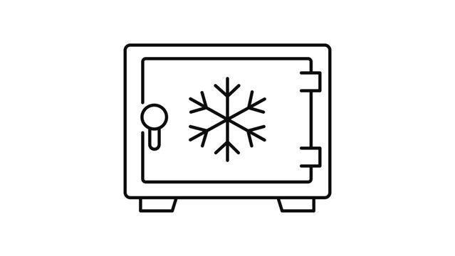 Cold Storage Concept Vector Icon Illustration of a Secure Vault with a Snowflake Symbol, Minimalist Black Line Art with Editable Stroke for Cryptocurrency Security and Data Protection Design.