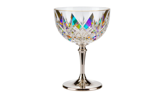 Ornate Crystal Wine Glass with Gold Rim and Faceted Design