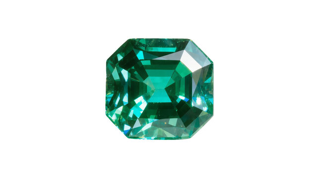 Emerald cut green gemstone, faceted precious stone