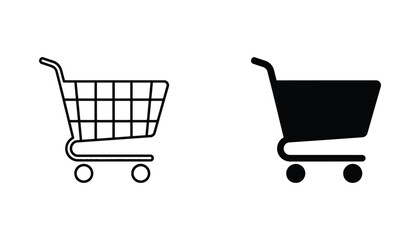 Shopping cart icon for e-commerce and retail platforms in simple outline and solid black graphic design styles © Ryan