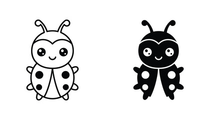 Cute ladybug insect vector icon set in outline and solid black styles for nature and children's design © Ryan