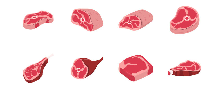 Set of Isometric Raw Meat Cuts