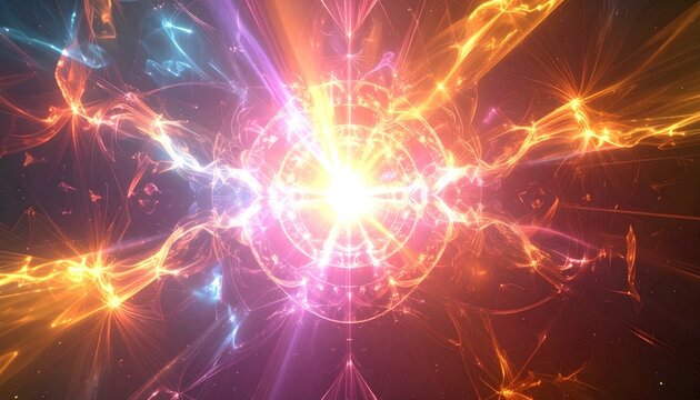 Abstract energy explosion with vibrant colors and dynamic light.