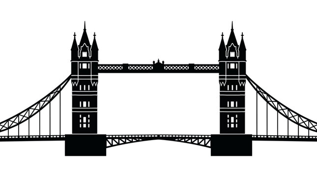 Tower Bridge silhouette vector for London architecture, engineering, heritage, culture, tourism, branding, iconic landmark, and design projects worldwide