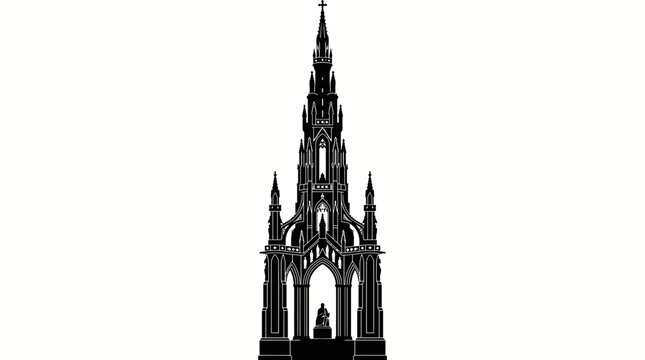 Scott Monument silhouette vector for Gothic architecture, heritage, culture, tourism, branding, iconic landmark, and creative design projects worldwide