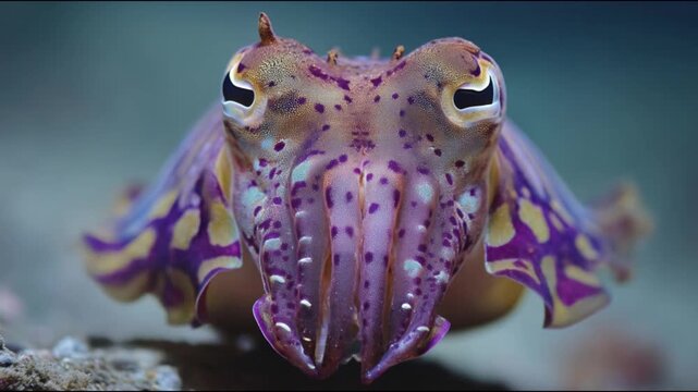 Mesmerizing Close-Up of a Colorful Cuttlefish Displaying Its Unique Patterns Underwater