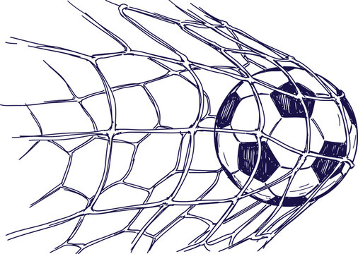 Soccer ball breaking through a net a dynamic sketch