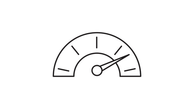 Credit Score Speedometer Gauge Vector Icon with Editable Stroke. Minimalist Black Line Illustration for Financial Rating, Credit History, and Loan Approval Concepts on White Background.
