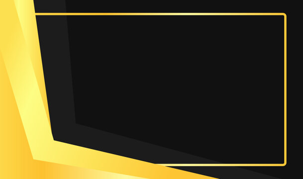 Golden frame edges gleam against a deep black backdrop. Bold geometric lines suggest elegance and sophistication. Modern design fits luxury presentations or digital interfaces. Use for branding, ads.