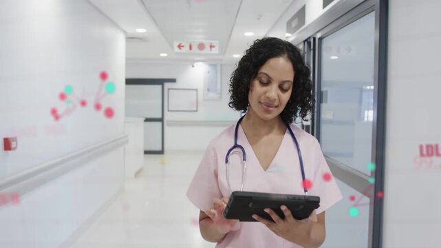 Clinician tapping tablet in ward, SpO2 overlays aligning to tablet, camera closing for vitals