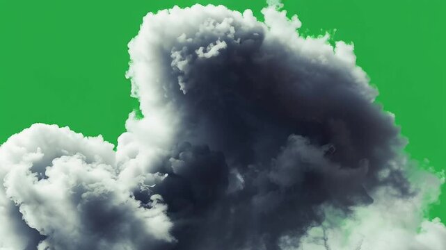 Dark stormy clouds gather in the sky with green background.