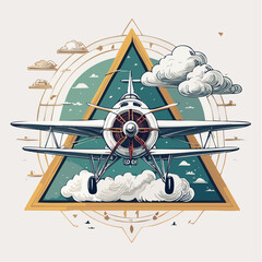 Vintage Biplane Flying Through Clouds