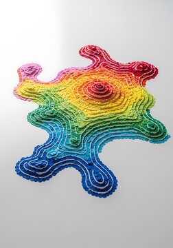 Abstract 3D Rainbow Topographic Map Design with Layered Colorful Circles