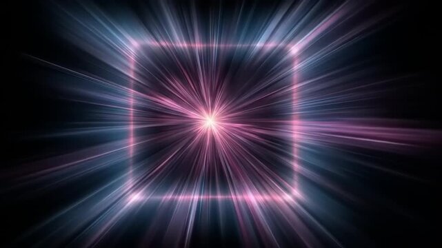 Abstract image of a square energy field with radiating light beams and a central bright source