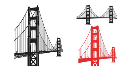 Fototapeta premium Golden Gate Bridge Silhouettes: Red, Black, and Sketch Style