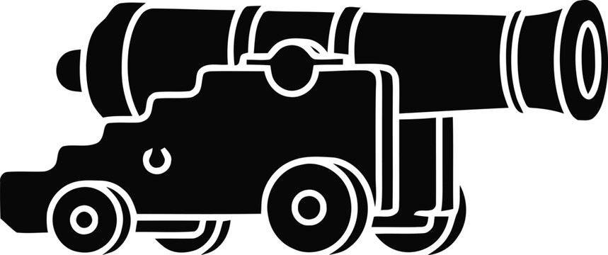 Black silhouette of a cannon on a transparent background vector graphic.