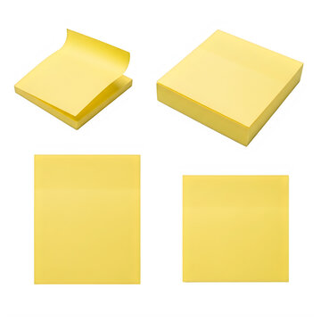 Four yellow sticky notes in different shapes and sizes displayed against a plain background