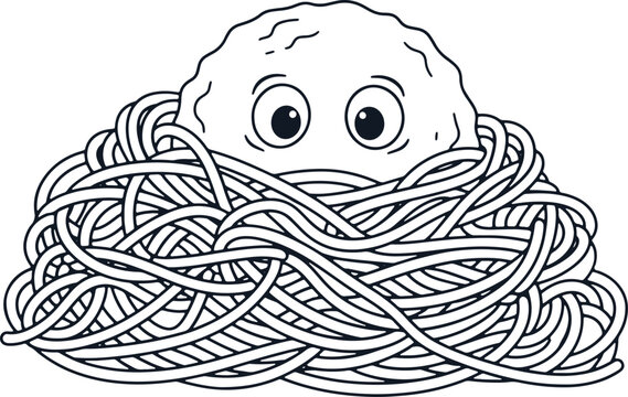 Spaghetti monster illustration with worried eyes peeking through noodles.