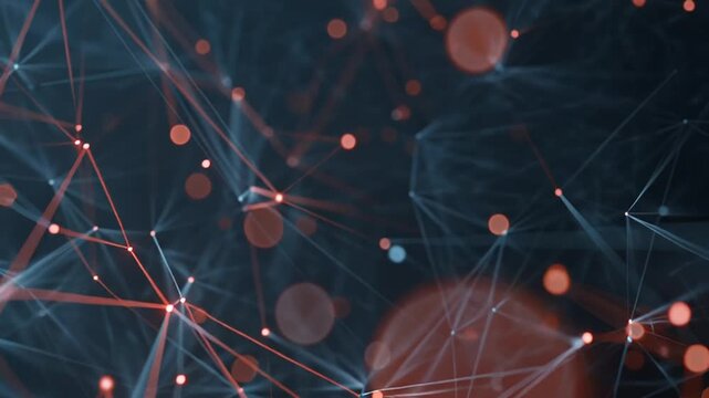 Network connections form a glowing web of lines and nodes in a dark space.