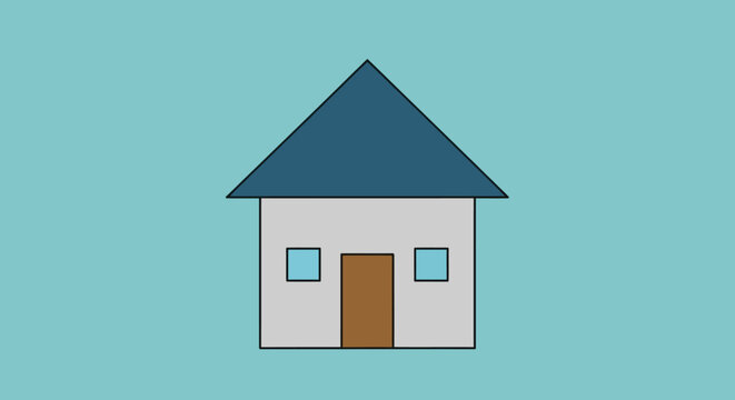 simple house illustration with blue roof and brown door