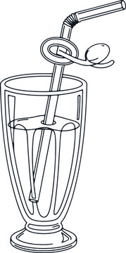 Glass of water with straw and ice on transparent background.