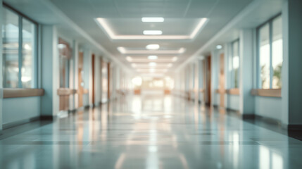 Obraz premium Bright and spacious corridor with smooth floors and large windows, creating an inviting atmosphere.