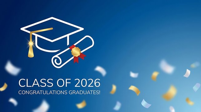 Class of 2026 graduation celebration with diploma and cap illustration graduation tassel education