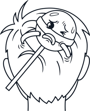 Sad lollipop character with worried expression and sweat drops.
