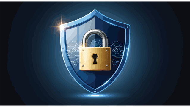 Digital Security Shield with Padlock and Fingerprint Icon for Data Protection