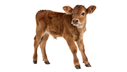 Young calf stands on a white background showcasing its features and posture in a studio setting on a transparent background.   © PNG_MEGAStock