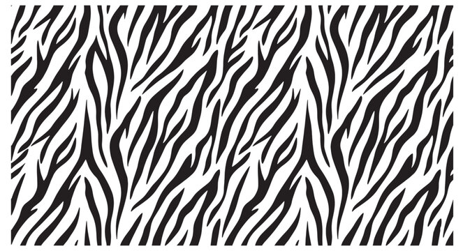 Black and white zebra print pattern with abstract stripes on white background for design