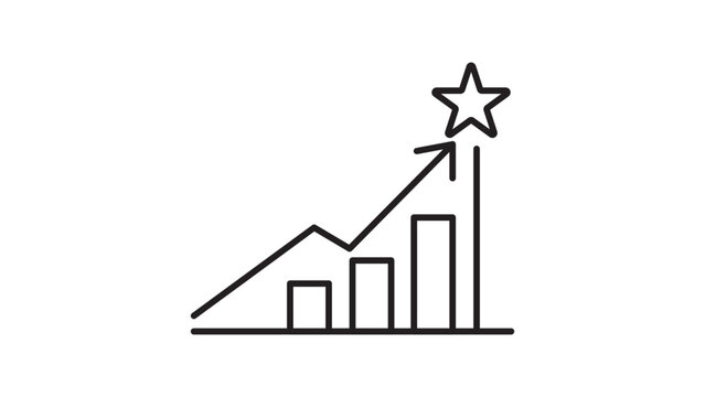 Minimalist black line vector icon illustration of a rising bar graph with an arrow pointing to a star, representing success, growth, and opportunity. Editable stroke for custom line weight.
