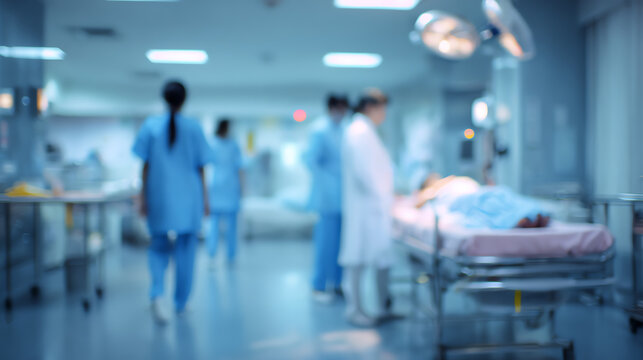 Medical professionals attend to patients in a hospital emergency room setting, highlighting care and urgency.