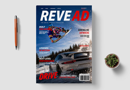 Automotive Magazine Cover Design with Sports Car And Dynamic Layout