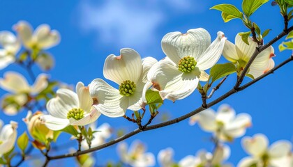 Obraz premium White Flowers Against Clear Blue Sky Minimal Natural Composition with Fresh Clean Atmosphere