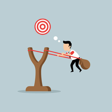 Businessman Launched From Slingshot Toward Target